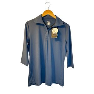 Moheen Women's Blue 3/4 Sleeve Collared Polo‎ Shirt UPF 50+ Activewear Top